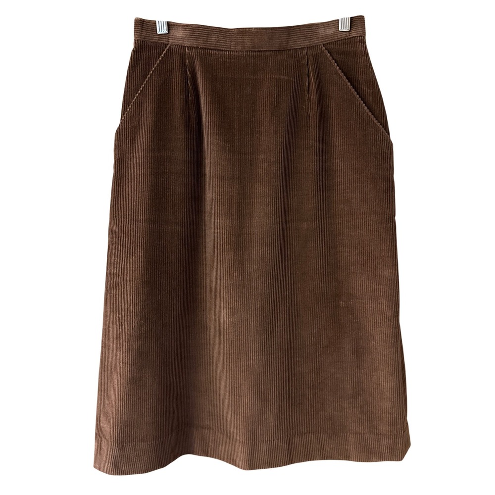 Vintage Anderson-Little Womens Brown Corduroy Midi Skirt Cotton Size 12 Academia